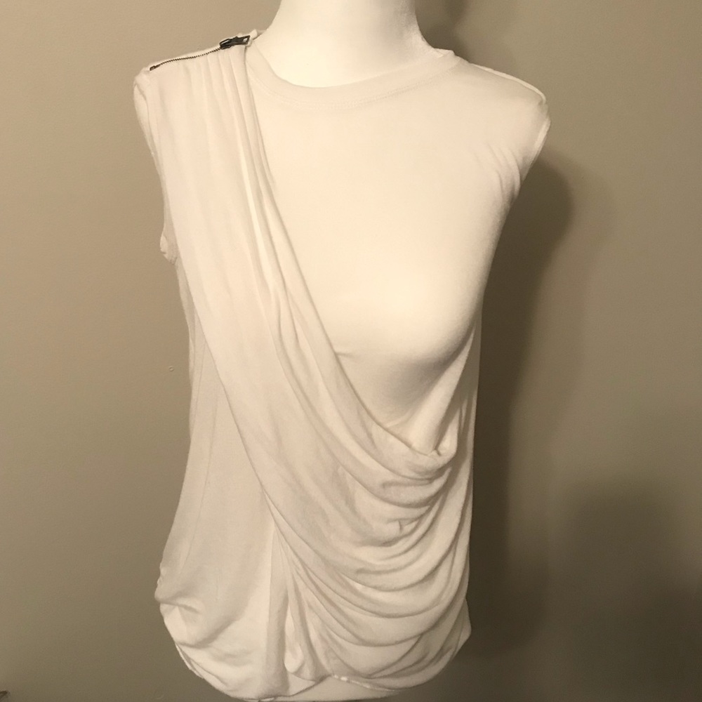 BCBG Draped Sleeveless Top w/ Zipper Detail XS
